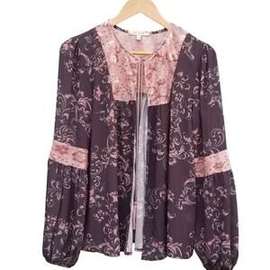 Velvet Long Sleeve Cover-up w/ Tassels Paisley